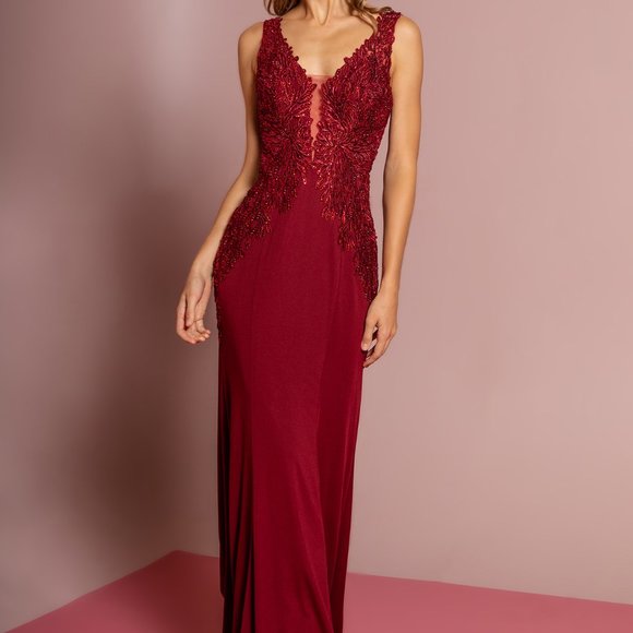 Lace Open Back Rome Jersey Long Dress - GSGL2614